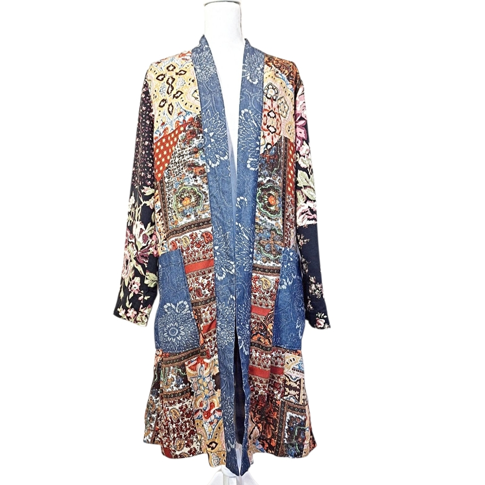 🦋NWOT! RARE! HTF! Free People Song Bird Multicolored Patchwork Duster Coat!